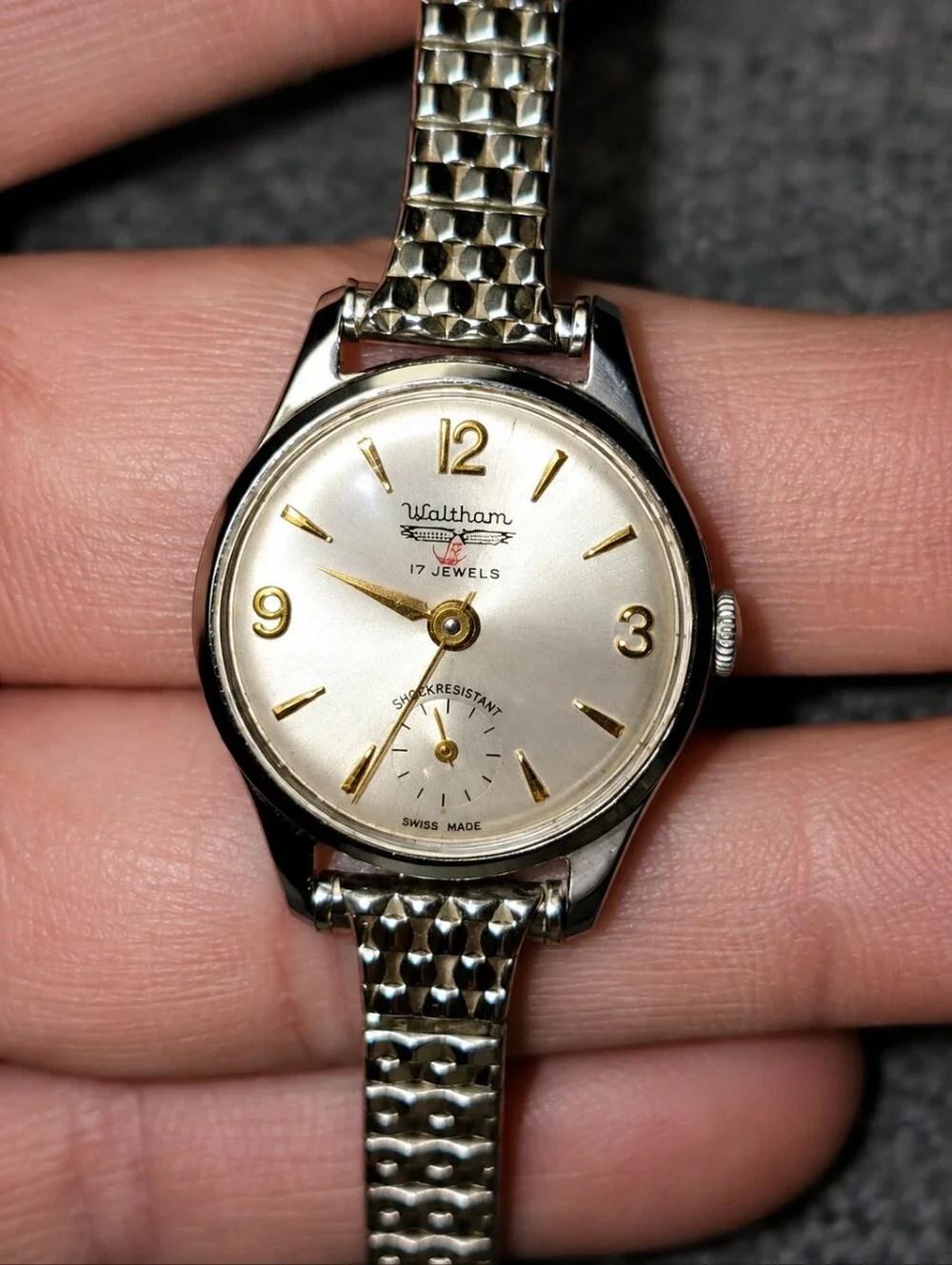 Vintage Waltham 17 Jewels Swiss Manual Wind Cocktail Watch Speidel Band CC